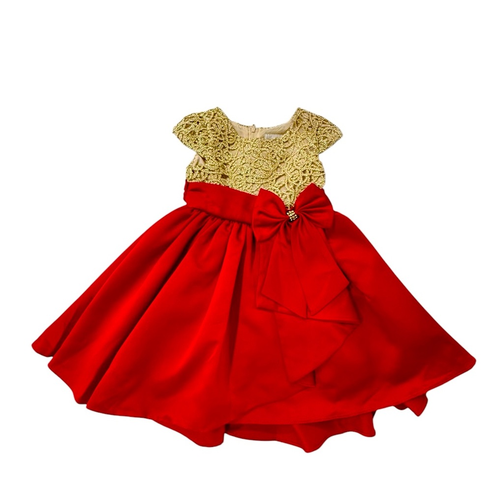 NWT. Rare Editions dress, size 3T/3. Zip-up back. Gold & red.